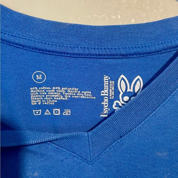 PSYCHO BUNNY SOLID BLUE V-NECK DESIGNER BASIC CASUAL T-SHIRT SIZE M - Picture 4 of 7